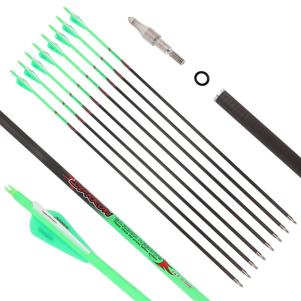 12pcs 32 inch pure carbon arrow SP300-600 blade ID6.2mm recurve bow shooting hunting